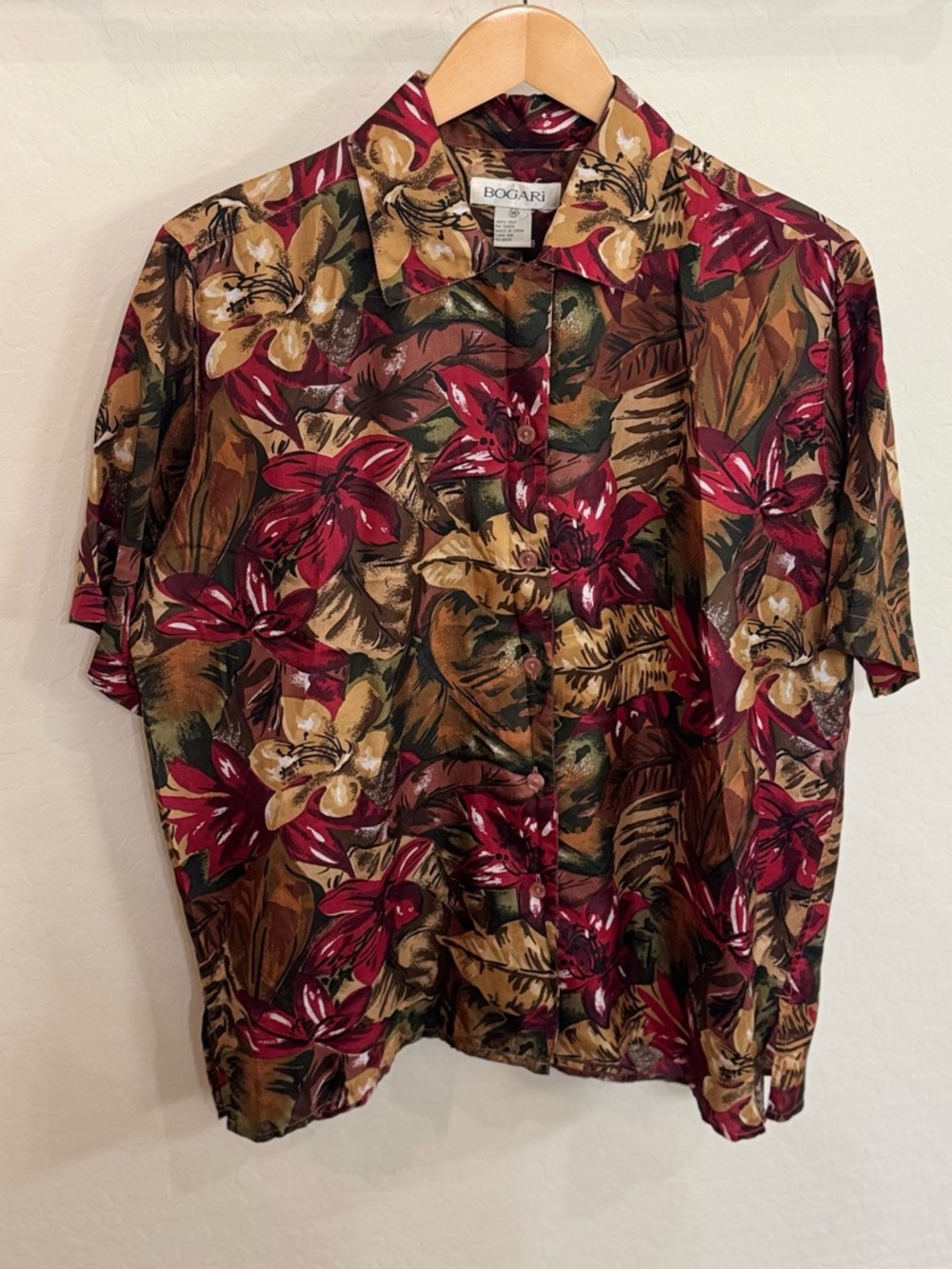 Vintage 90s Bogari Tropical Floral Button-Up Shirt - Earth Tones - Size Medium